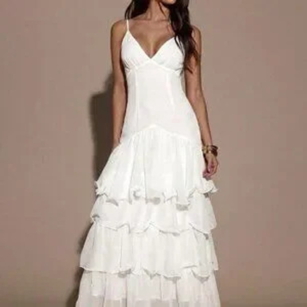 White Sexy Women's Layered Elegant Slip Dress